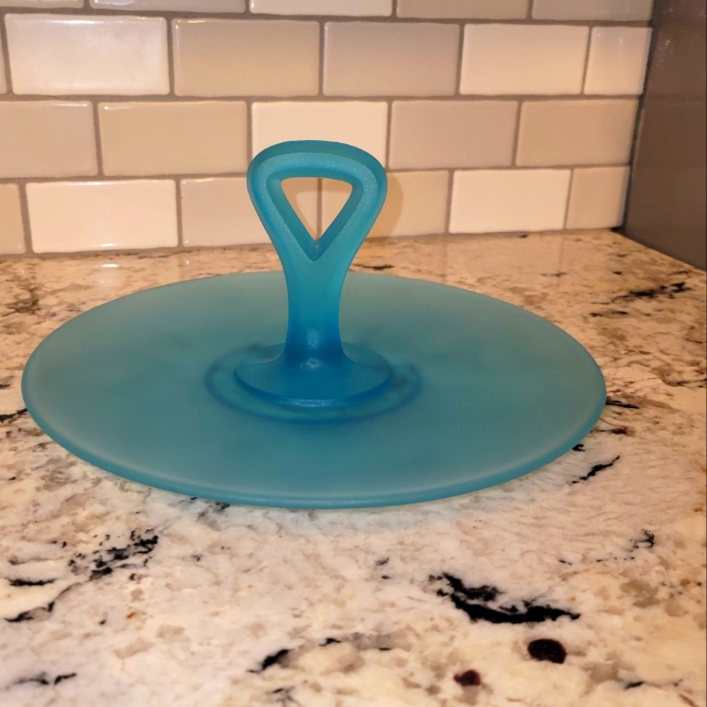 VTG TIFFIN Blue Satin Glass Appetizer Tidbit Tray, Serving Plate MCM
